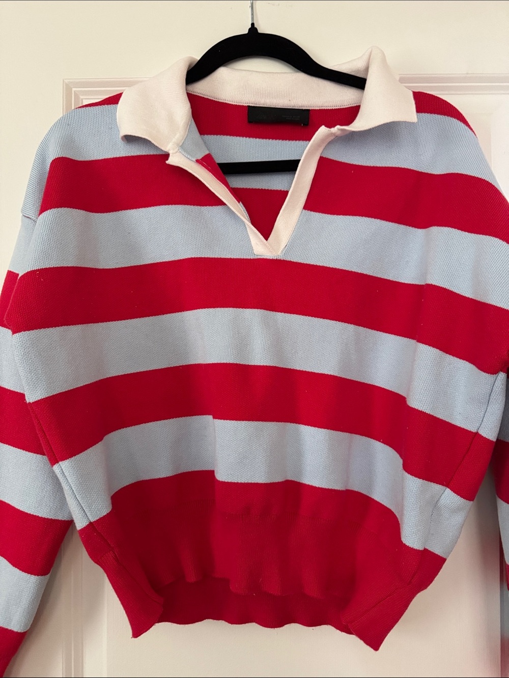 Zara red and blue rugby polo sweater